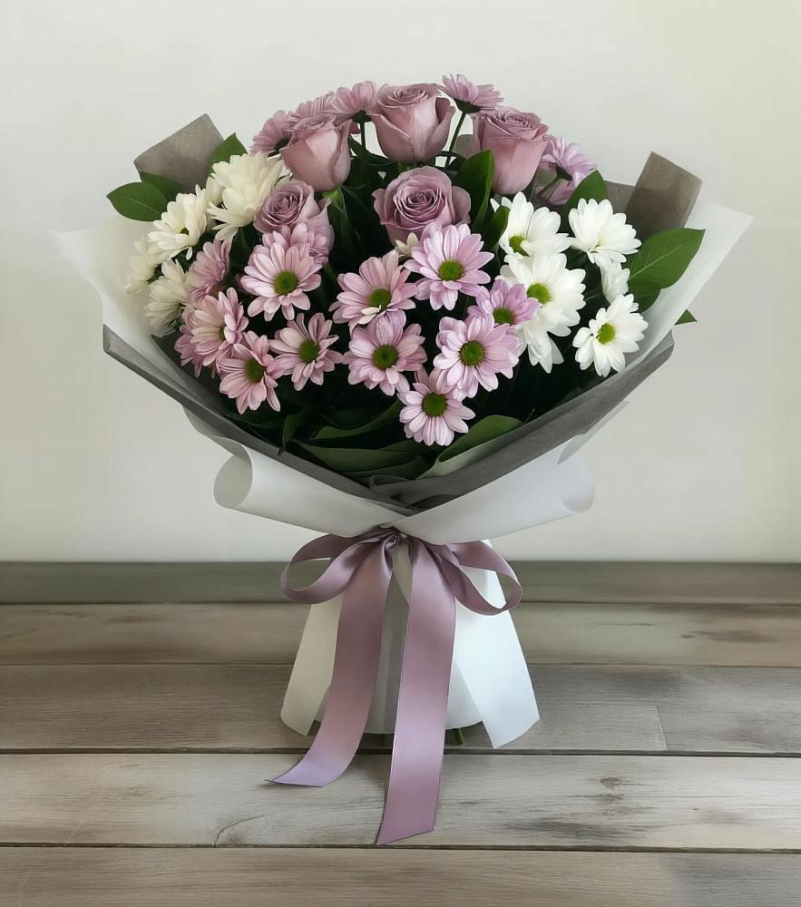 Букет цветов из: Хризантемы и Розы в Евсеево