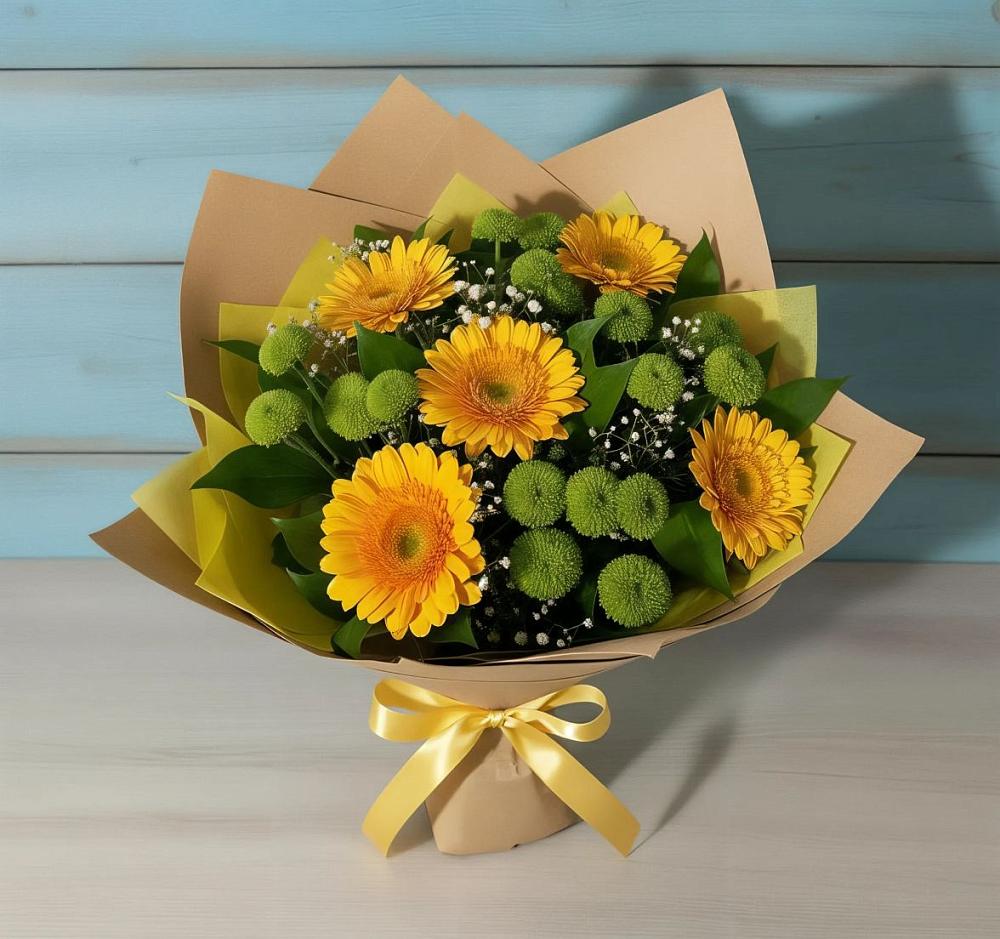 Букет цветов из: Герберы и Хризантемы в Евсеево