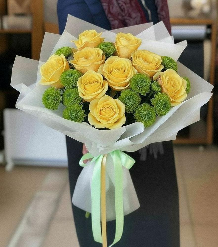 Букет цветов из: Хризантемы и Розы в Евсеево