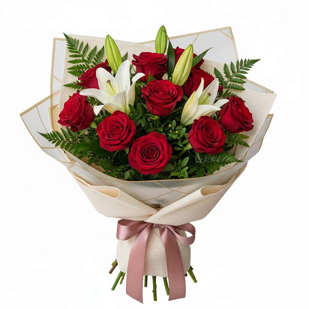 Букет цветов из: Лилии и Розы в Евсеево