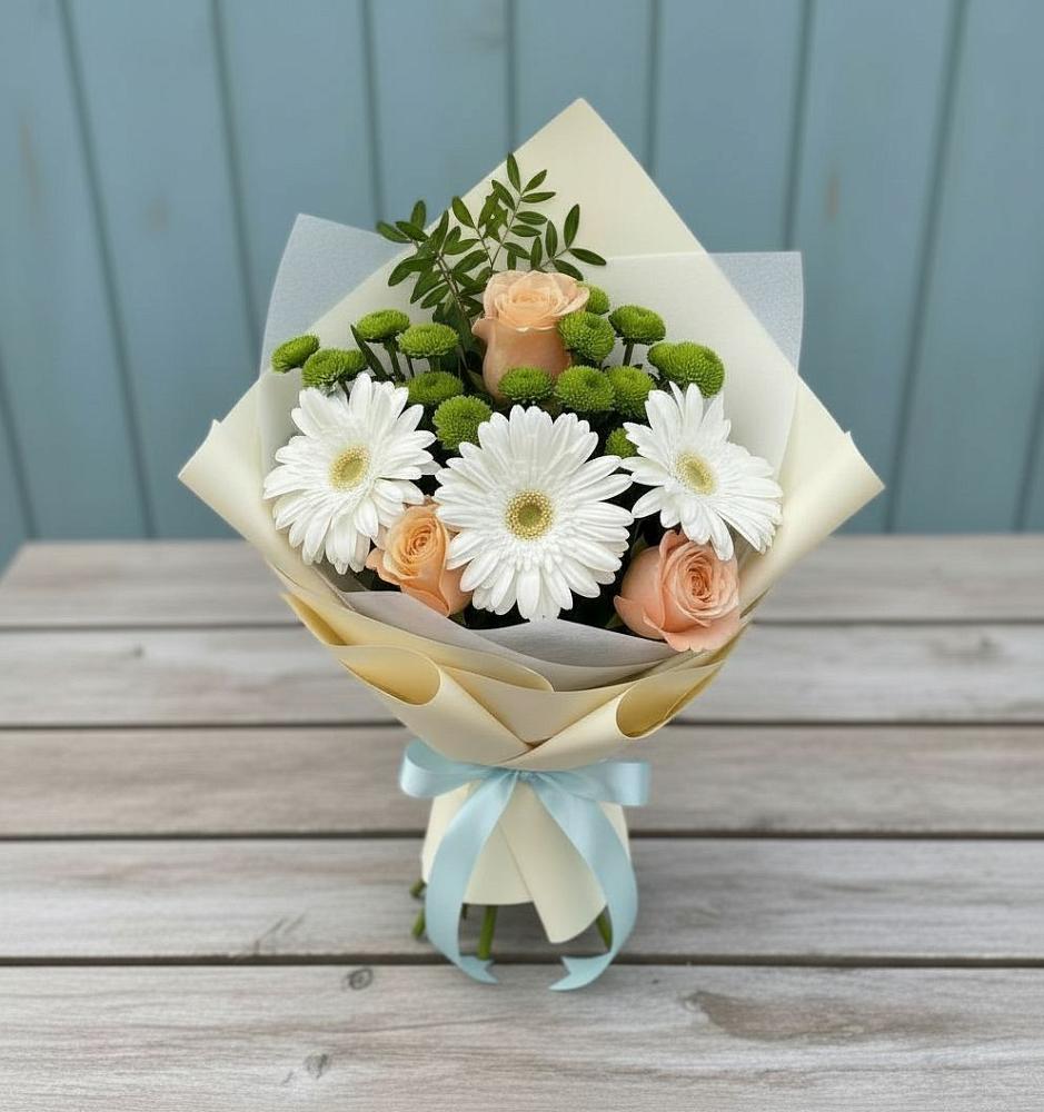 Букет цветов из: Герберы, Розы и Хризантемы в Евсеево