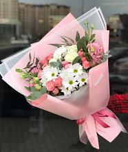 Букет цветов из:  Розы, Лизиантусы и Хризантемы в Евсеево