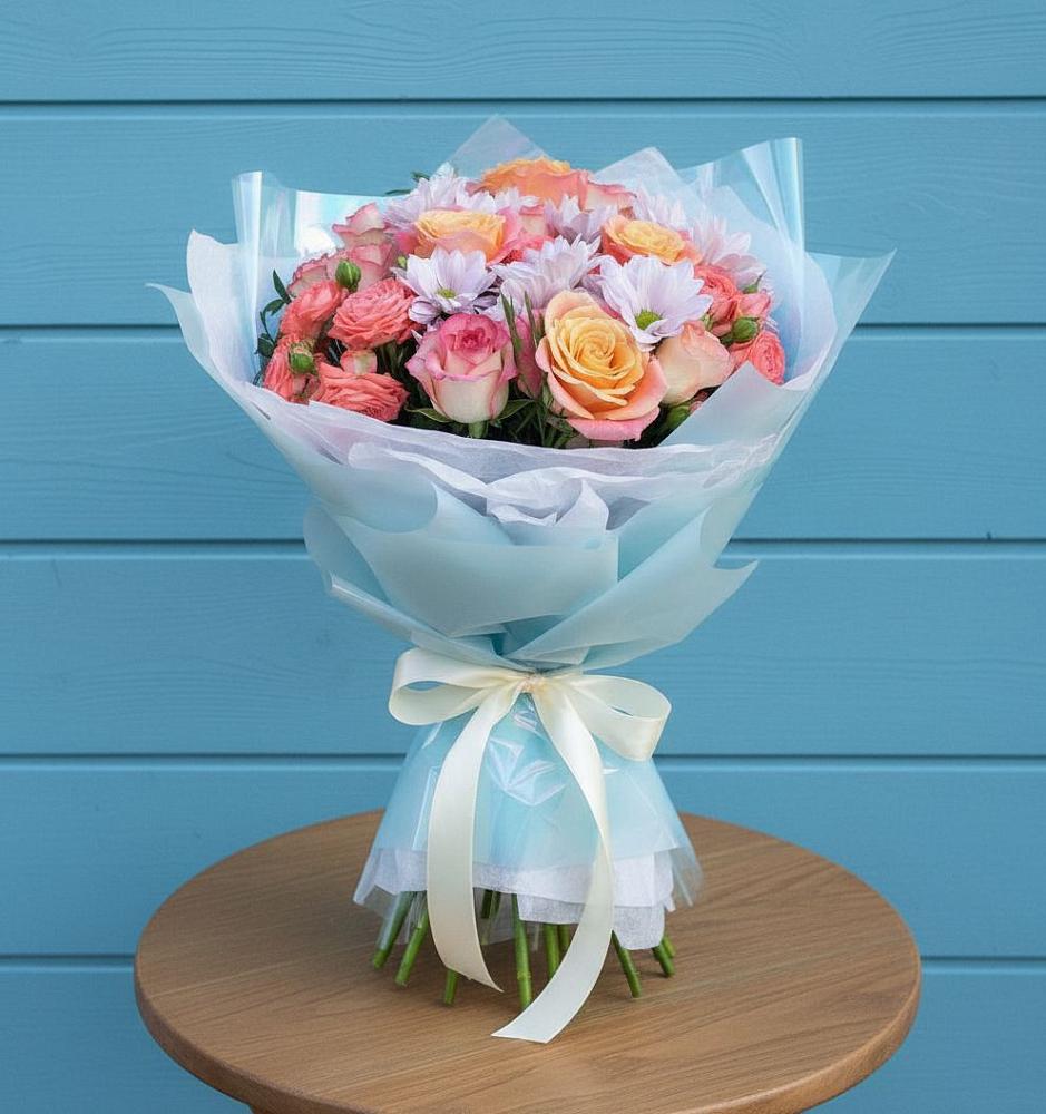 Букет цветов из: Хризантемы и Розы в Евсеево