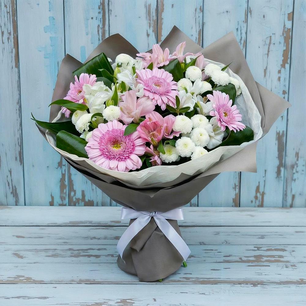 Букет цветов из: Герберы, Альстромерии и Хризантемы в Евсеево